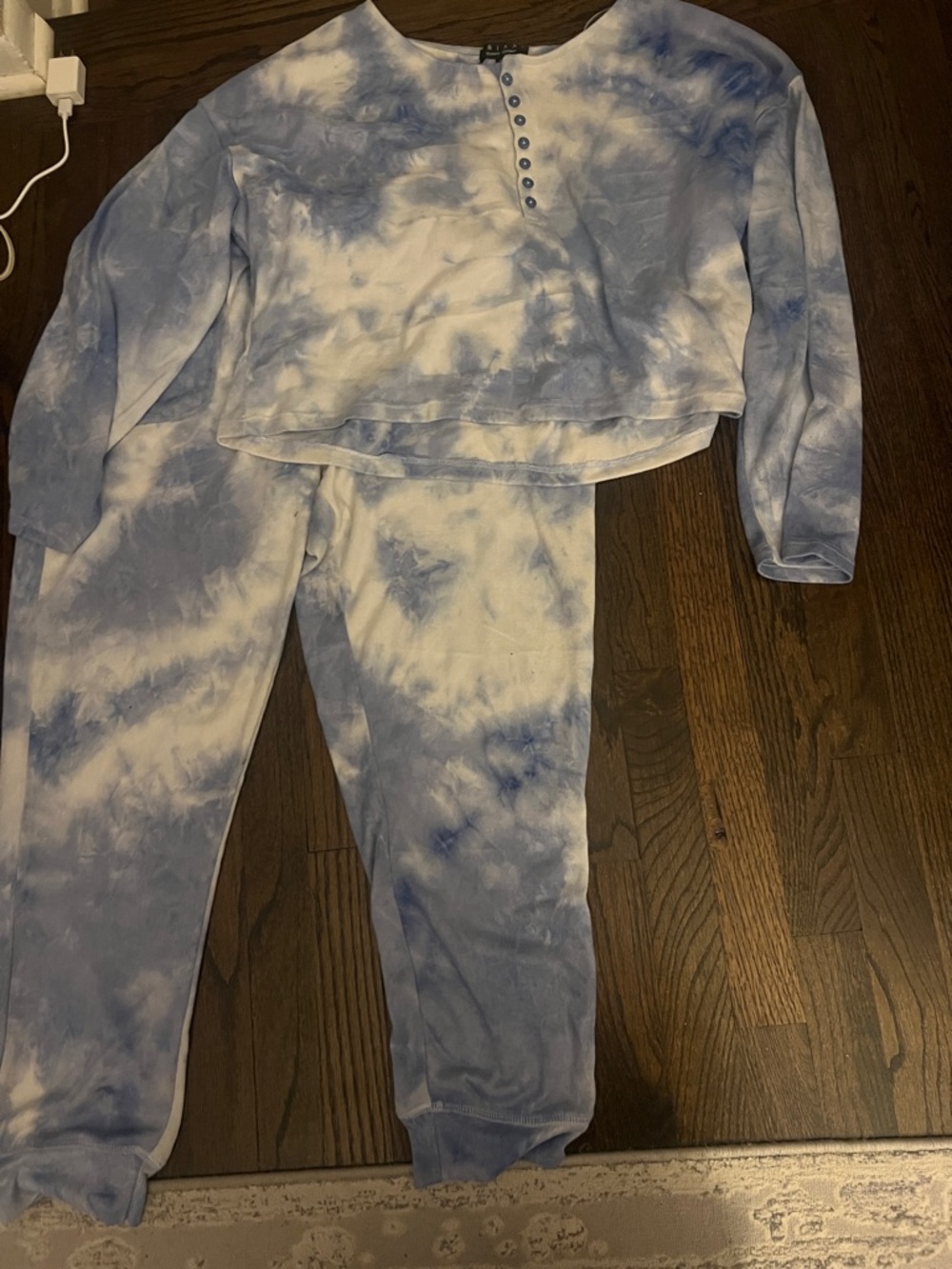 Blue Tie-Dye Pajama Set - Cozy Long Sleeve Top & Jogger Bottoms